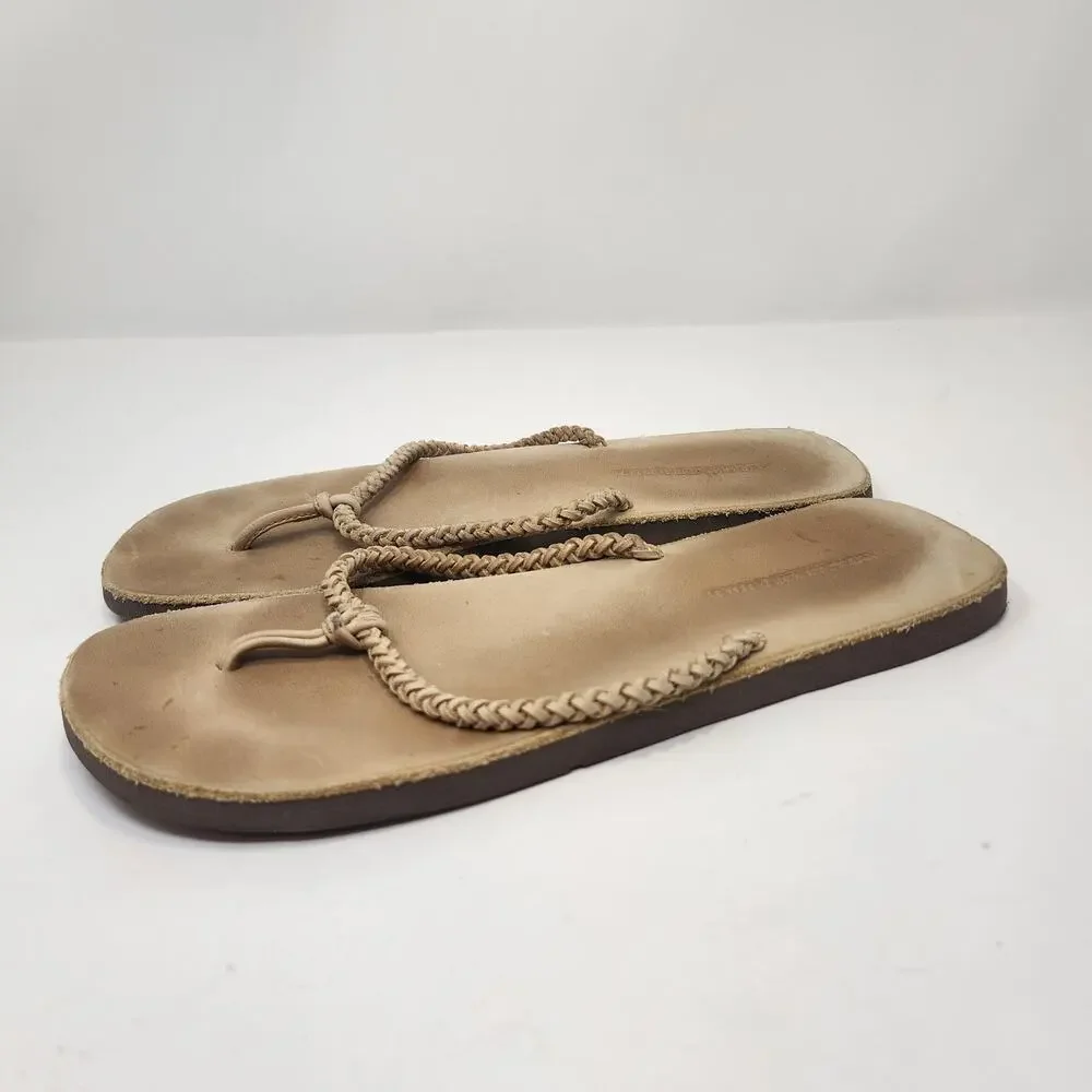 Abercrombie and Fitch Tan Braided Leather Thong Sandal Women Size 10 Flats Y2K